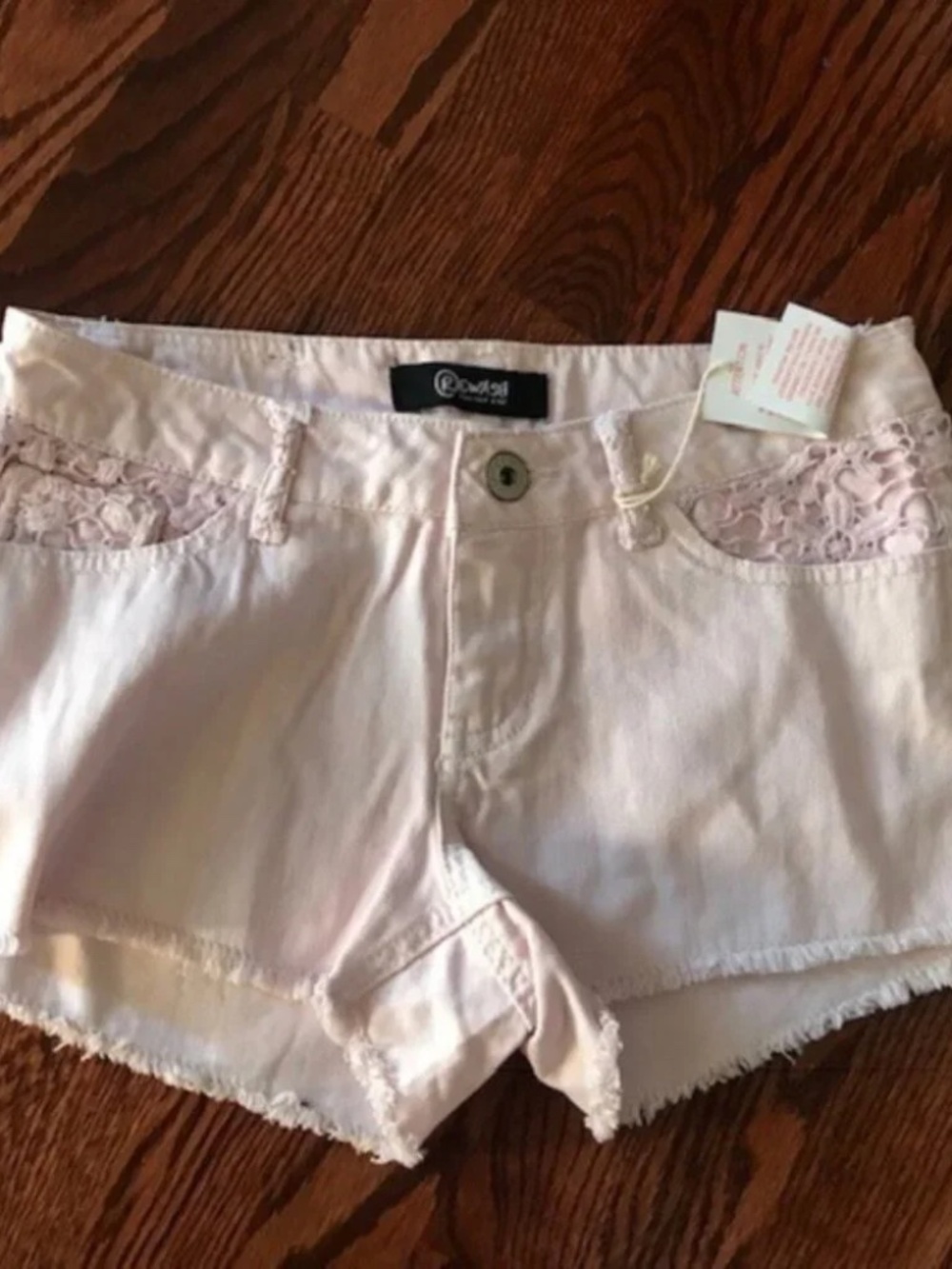 Rewash Women Pink Denim Shorts Size 5 Mini Crochet Frayed Hem NWT